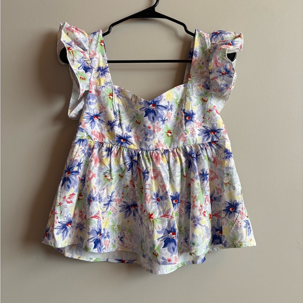 Floral Ruffle Sleeve Top (S-M)